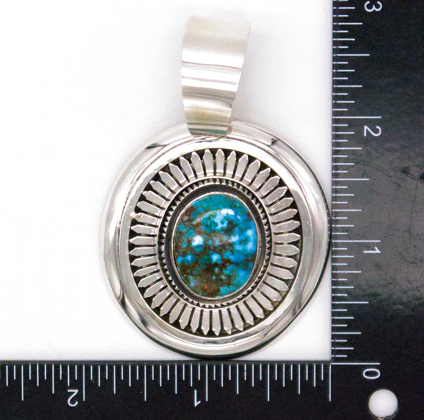 Leonard Nez Navajo Handmade Sterling Silver Turquoise Pendant