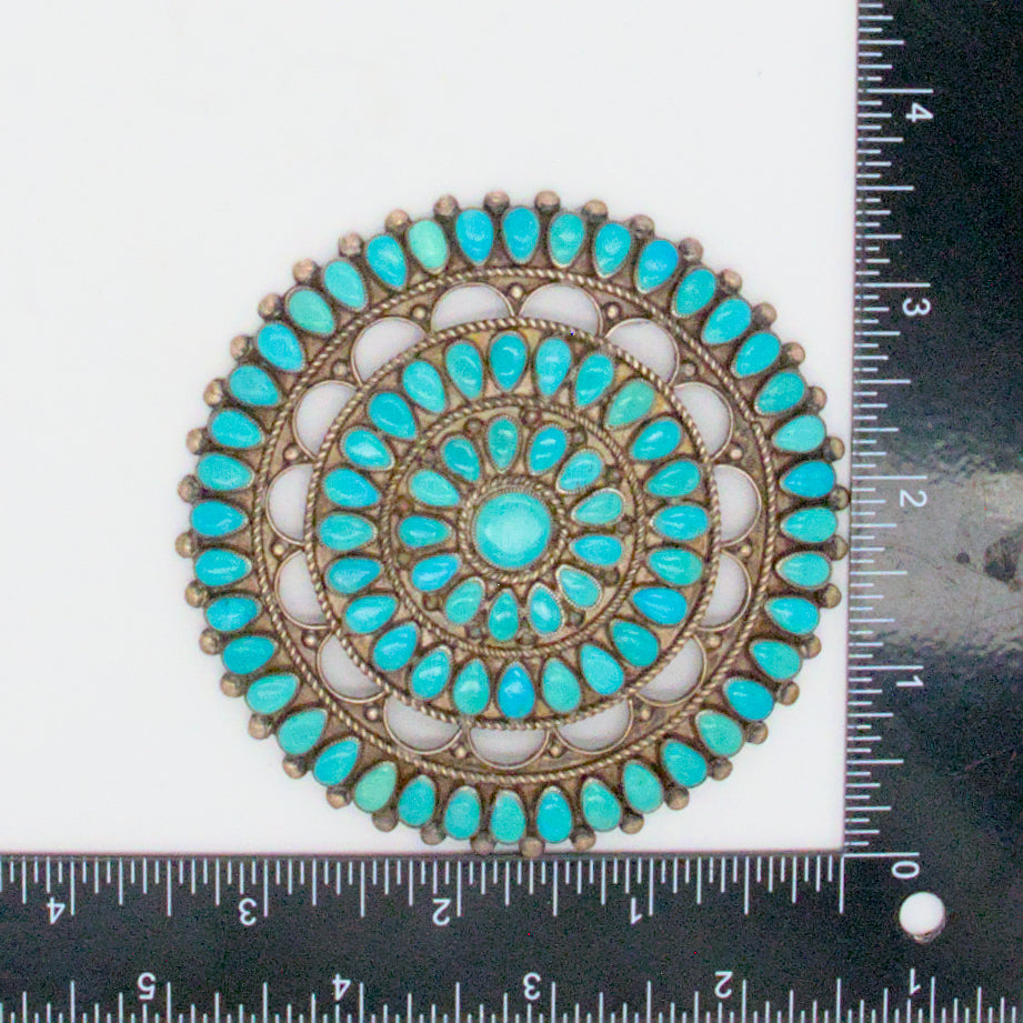 Vintage Sterling Silver Turquoise Large Pin (Hallmark Unknown)