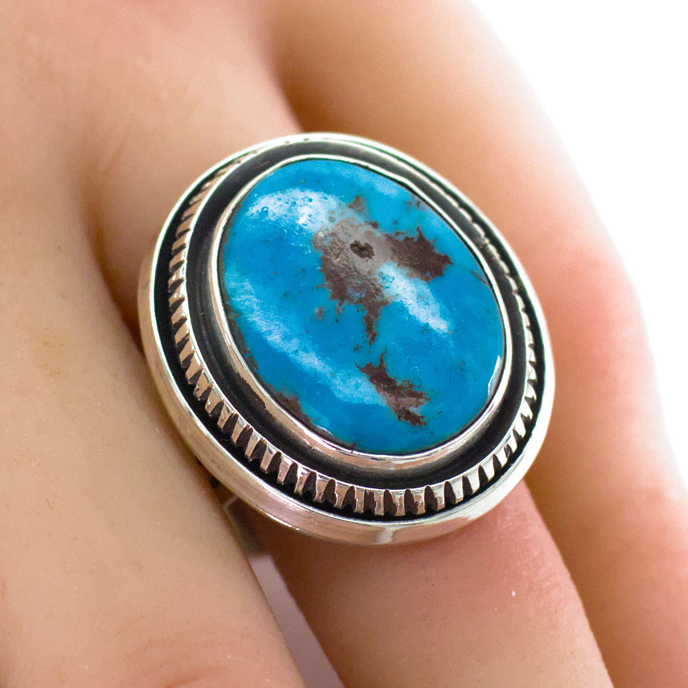 Leonard Nez Navajo Handmade Sterling Silver Turquoise Ring