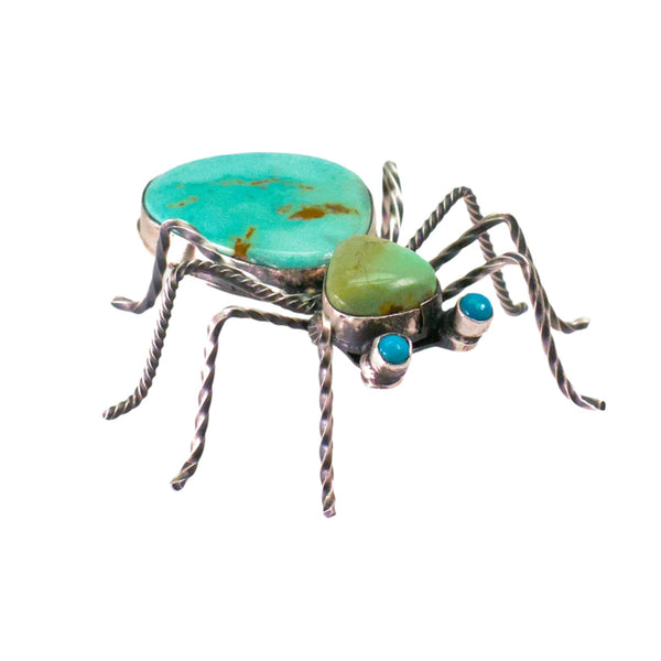 Herbert Ration Navajo Handmade 925 Sterling Silver Turquoise Spider Pin (Turquoise Eyes)