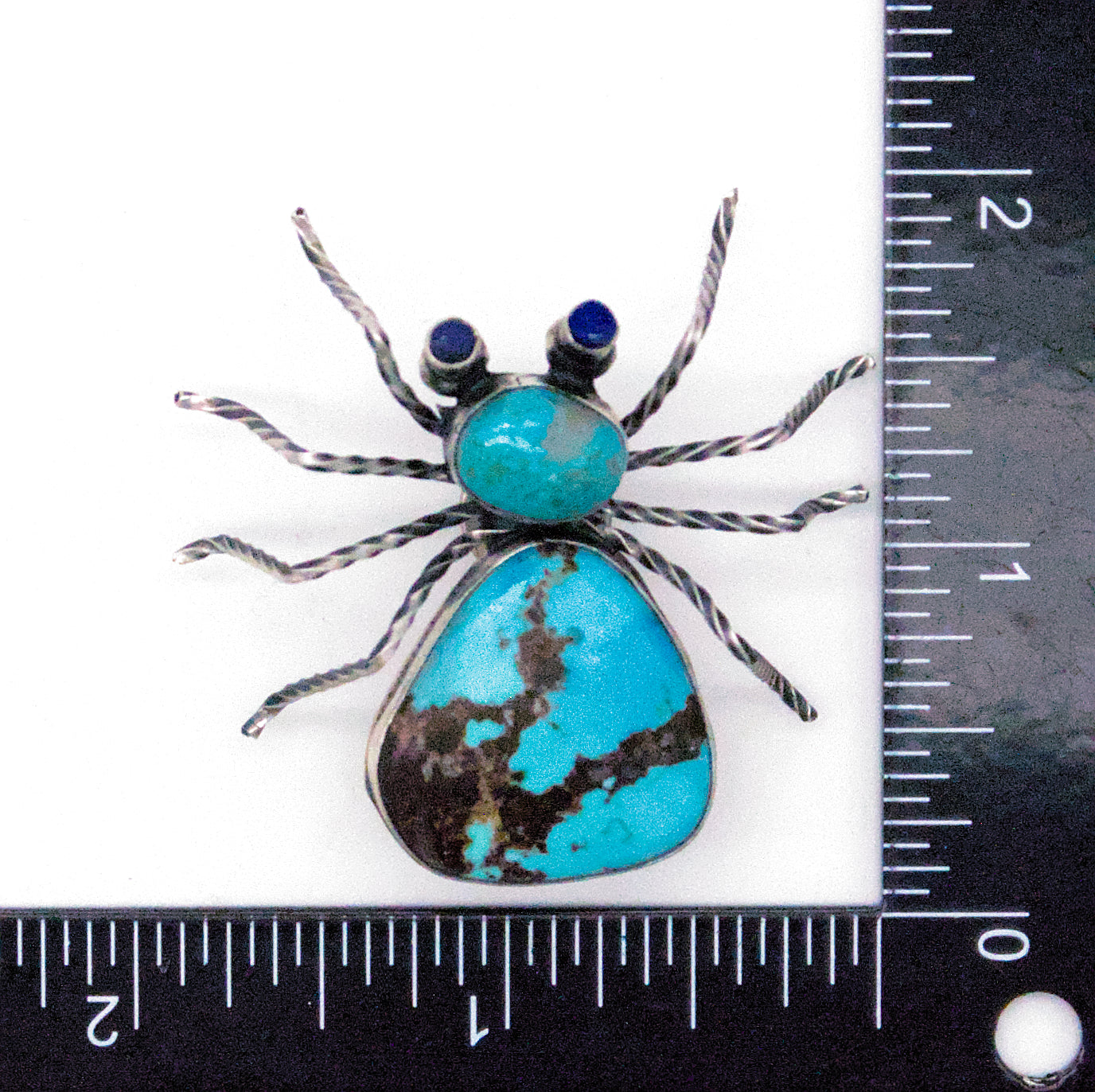 Herbert Ration Navajo Handmade 925 Sterling Silver Turquoise Spider Pin (Lapis Eyes)