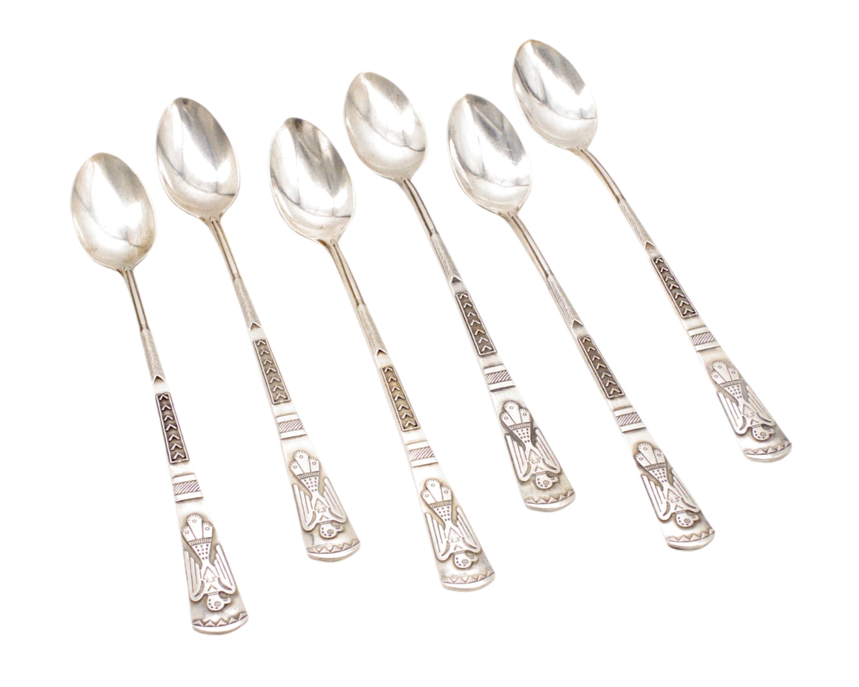 Vintage Maisel Thunderbird 6-Piece Sterling Silver Iced Tea Spoons Set