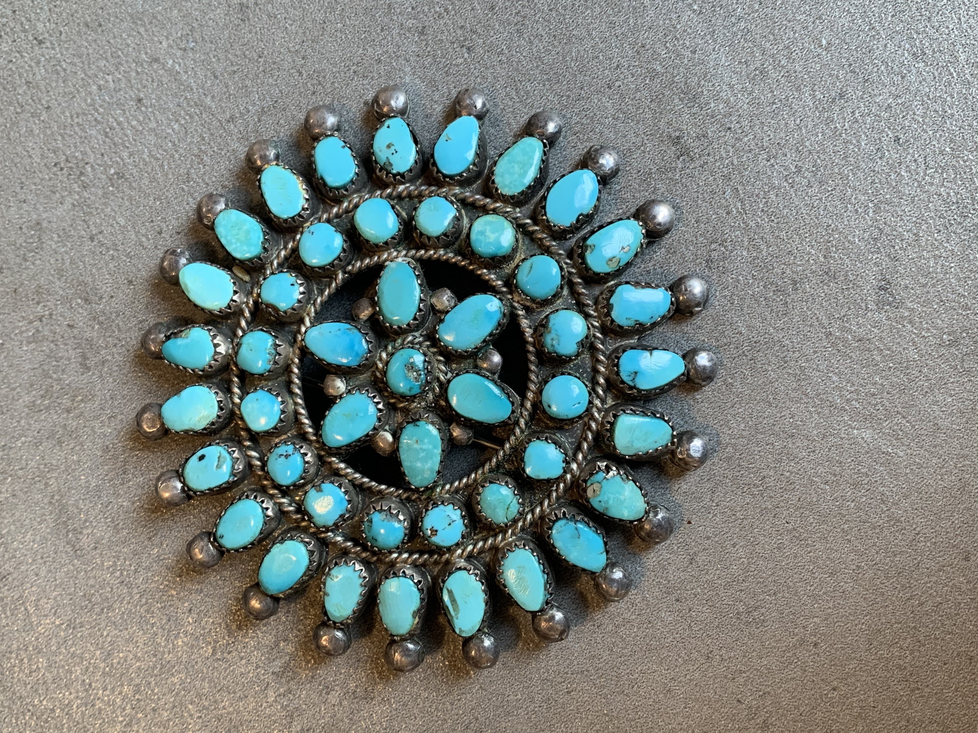 Sterling Silver HandMade Cluster Turquoise Pin