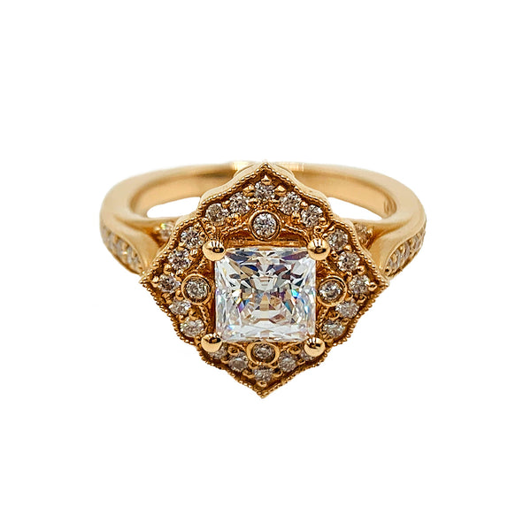 Lumiar 1.5 CTTW rose gold diamond ring 1.00CT center princess cut diamond