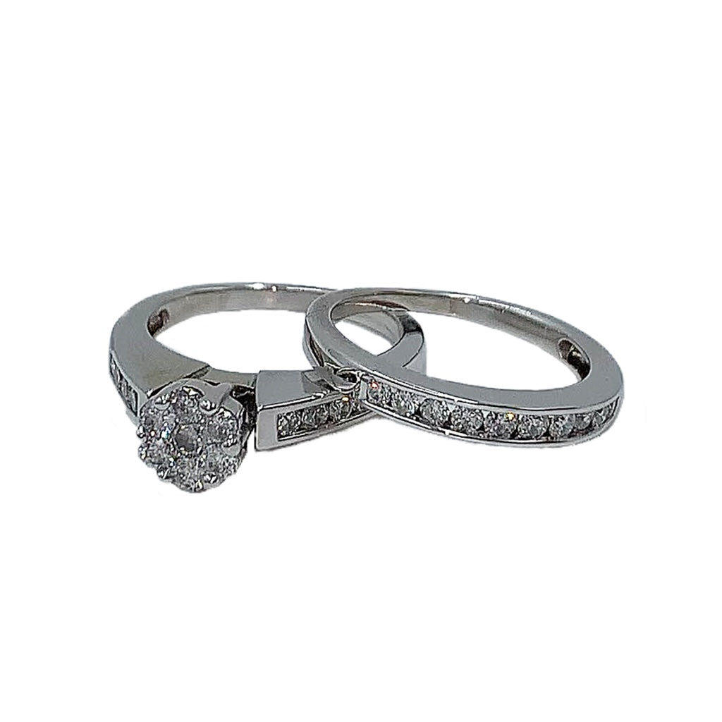 0.90 CTW 10KT white gold diamond bridal set with matching wedding band