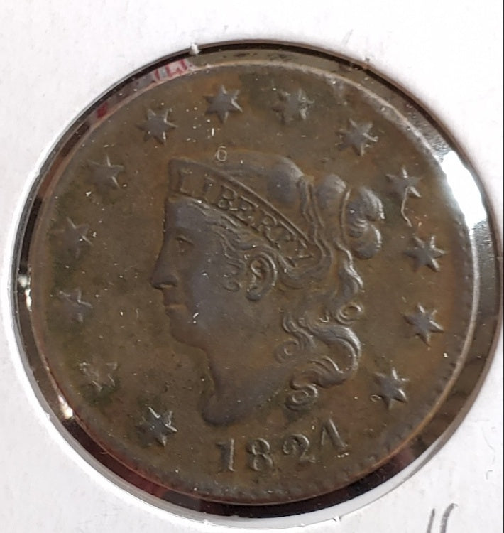 1824 Large Cent AU, Original, Beautiful Coin!