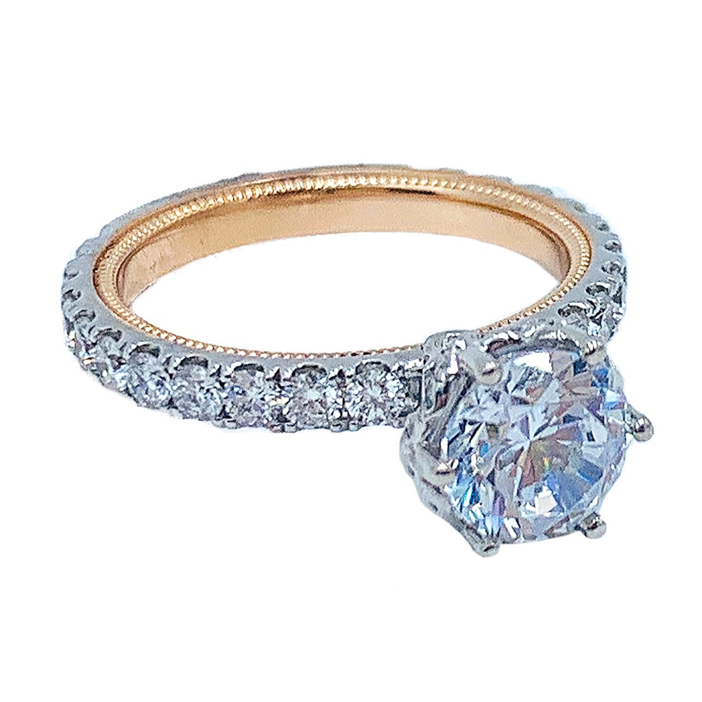 2.50 CTW Verragio 14KT white & rose gold diamond engagement ring w/ 1.50 CT round center diamond