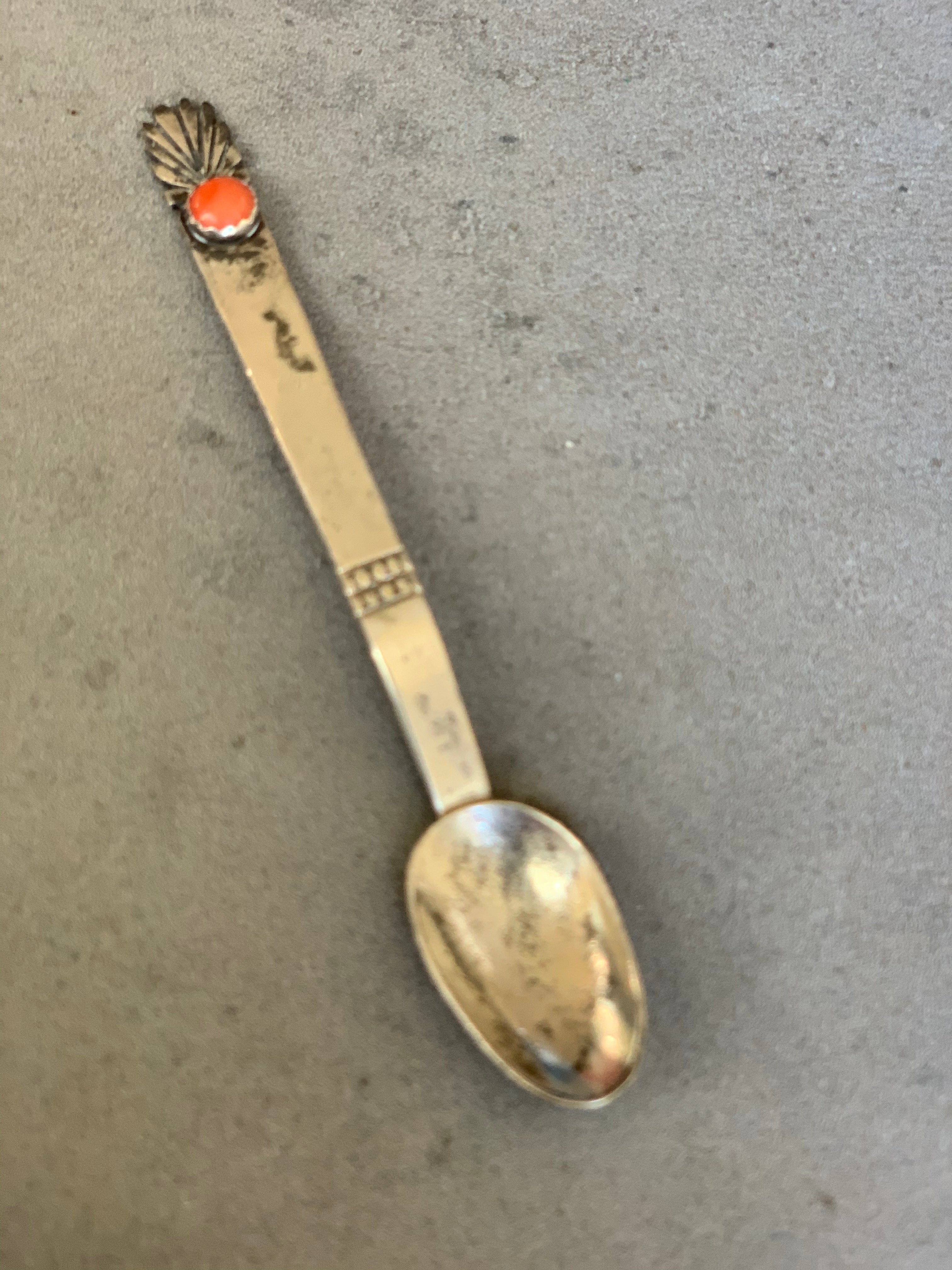Native American Sterling Coral Hand Made Spoon