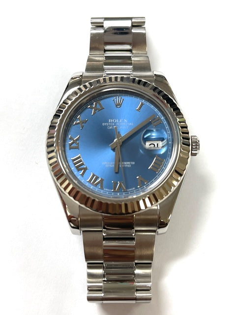 Pre-Owned Rolex DateJust Timepiece Azzurro Stainless Steel 116334