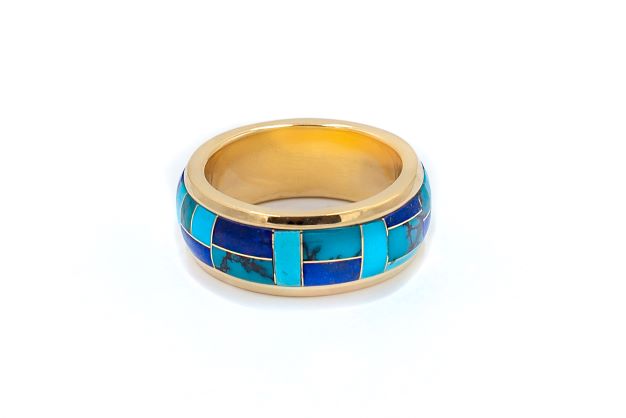 Turquoise and Lapis Men's Inlay Ring | crownjewelsandcoin