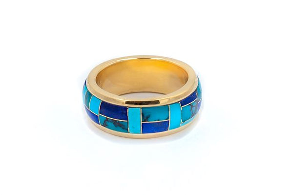 Turquoise and Lapis Men's Inlay Ring