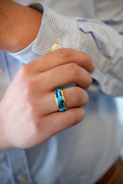 Turquoise and Lapis Men's Inlay Ring