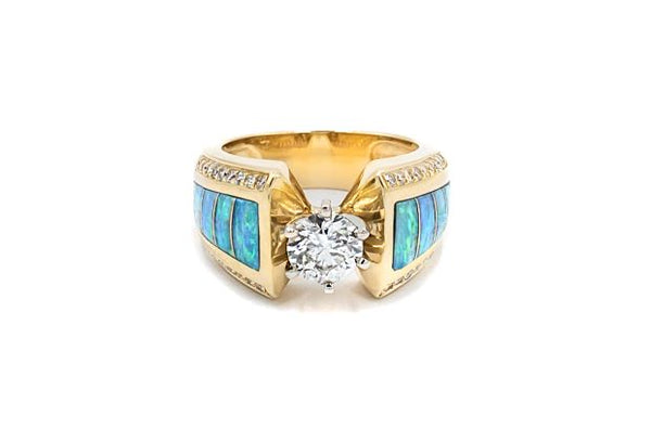 Southwestern Bridal 1.40 ctw GIA Certified Diamond and Opal Inlay Ring