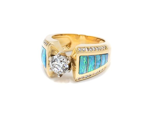 Southwestern Bridal 1.40 ctw GIA Certified Diamond and Opal Inlay Ring