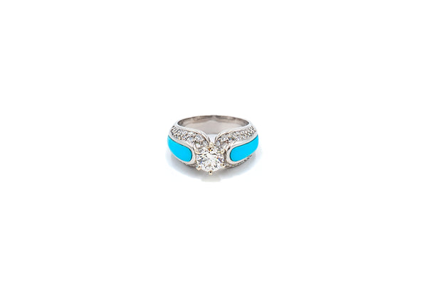Southwestern Bridal 1.94 ctw Blue Turquoise Inlay Ring