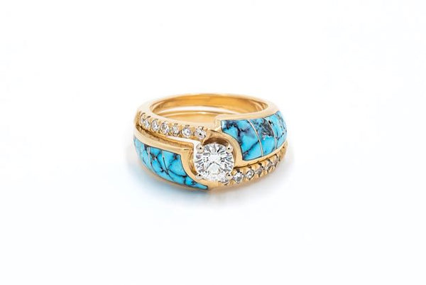 Southwestern Bridal 1.47 ctw Blue Turquoise Inlay Ring Set