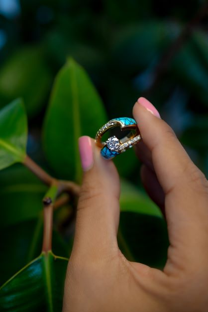 Southwestern Bridal 1.47 ctw Blue Turquoise Inlay Ring Set