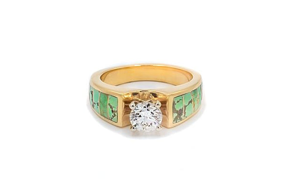 Southwestern Bridal Diamond and Green Turquoise Inlay Engagement Ring