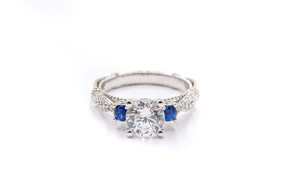 Verragio Diamond and Gemstone 3-stone-ring with La Grown Center Diamond Sapphire Side Stones