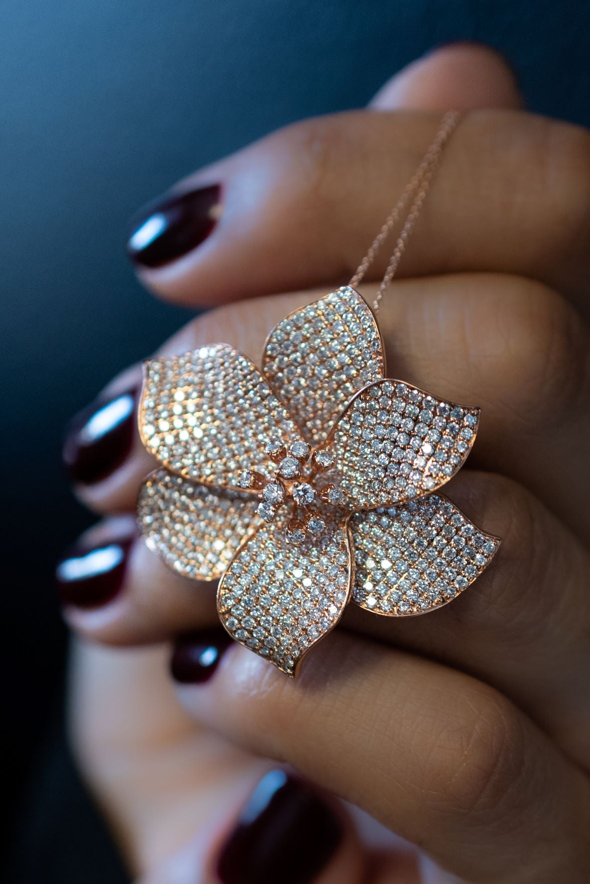 4 ct Diamond Flower Pendant Rose Gold
