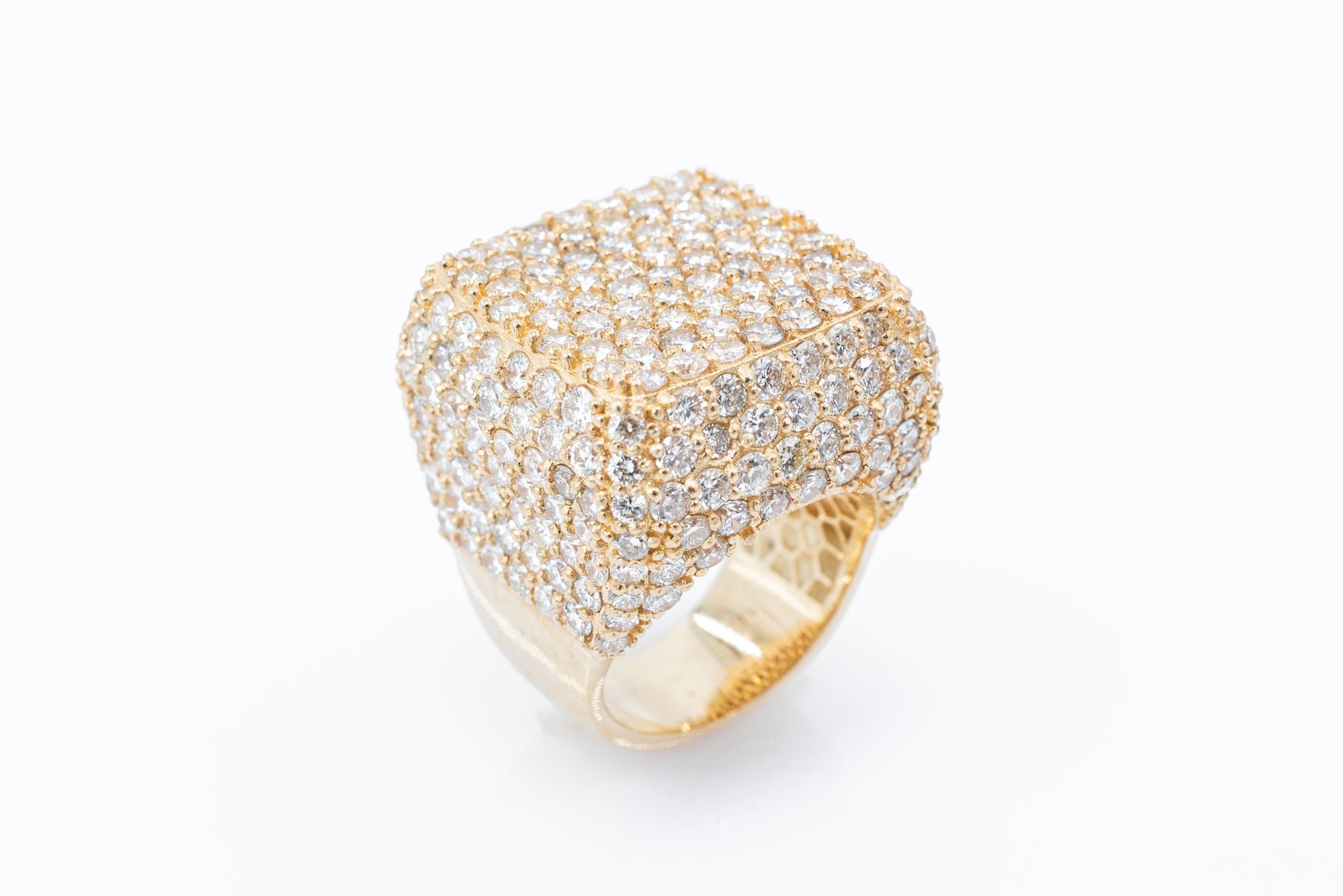 Men's 14K square pave diamond ring