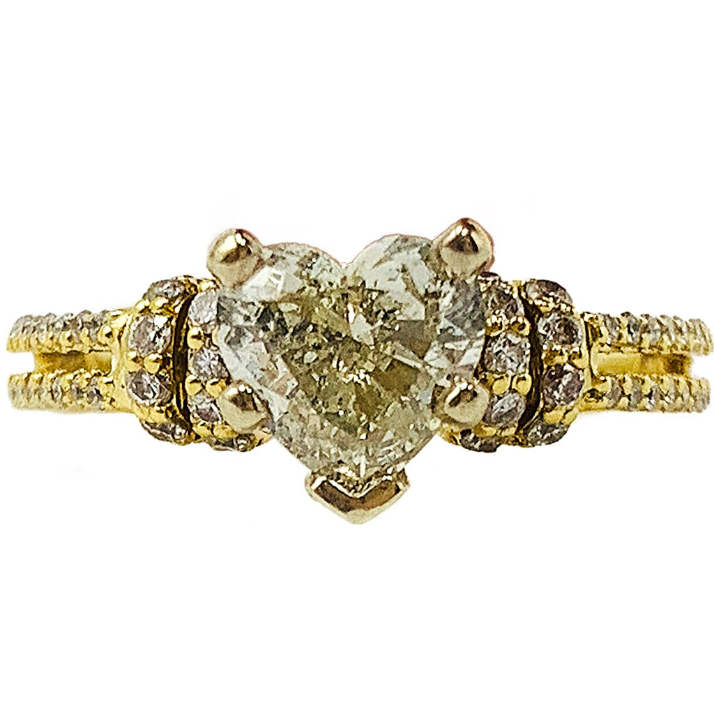 1.40 ctw yellow gold heart diamond engagement ring & matching band