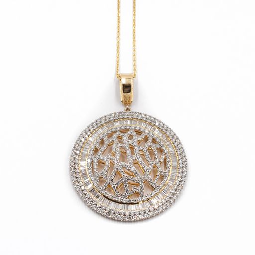 Baguette and Round 8 ct Diamond 14k Yellow Gold Statement Necklace
