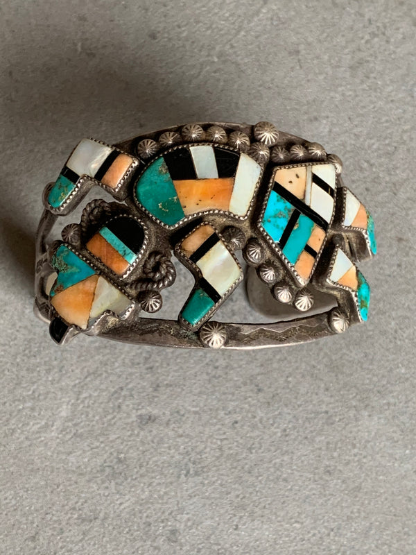 Vintage Rainbow Man Sterling Multi Inlay Cuff