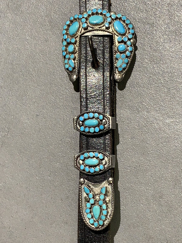 Virgil Dishta Sr. Zuni Turquoise Sterling Silver Ranger Set