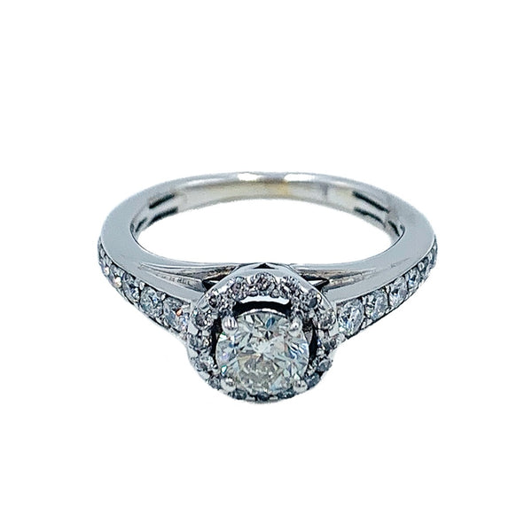 0.75 CTW 14k white gold diamond engagement ring with a 0.44 ct round brilliant center diamond