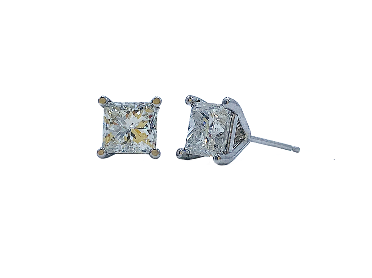 Website special - 3.15cttw 14kt white gold princess cut diamond studs