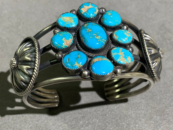 Hemerson Brown Navajo Turquoise Cluster Sterling Silver Cuff