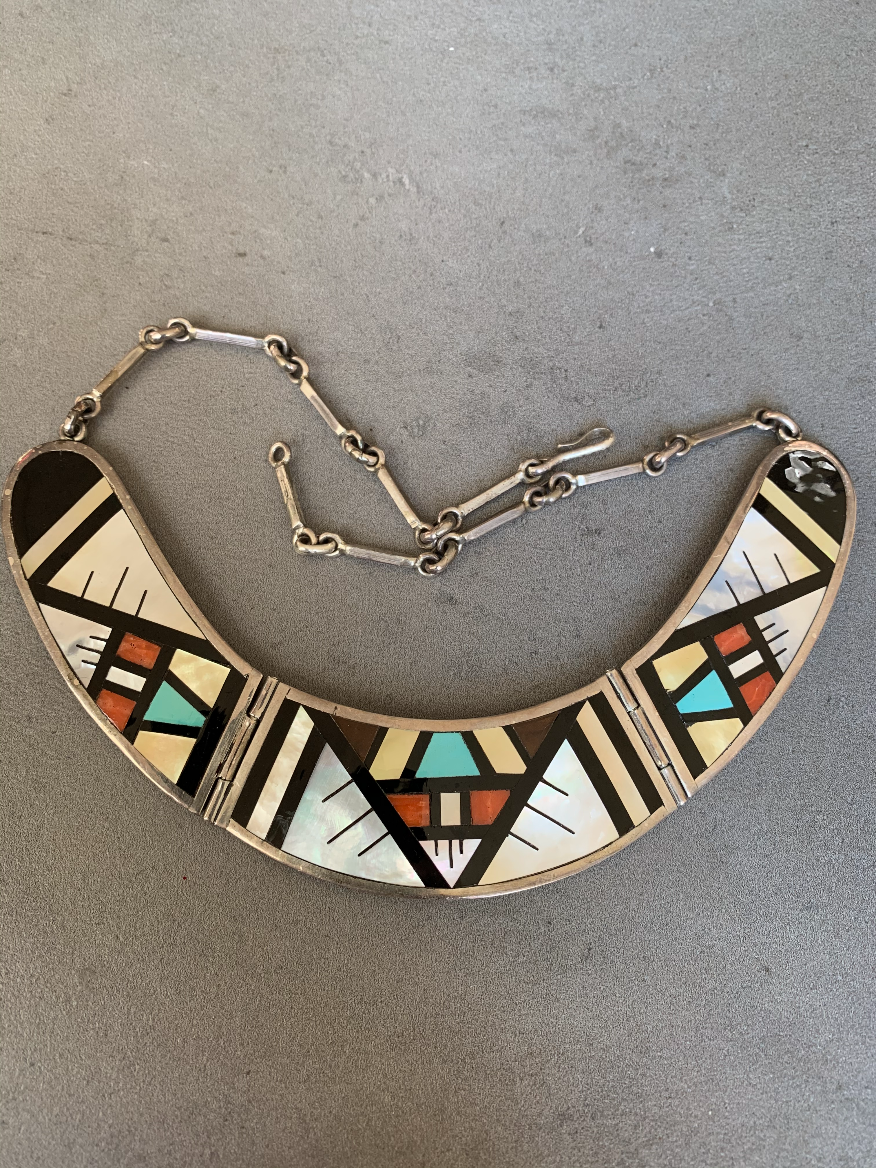 Zuni Inlay Necklace Sterling multi stone by Sue