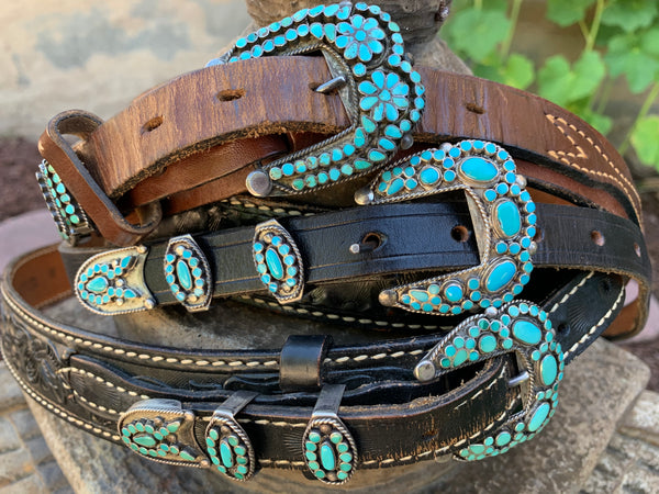 Dishta Zuni Turquoise Sterling Silver Ranger Belts  set of 3 Belts