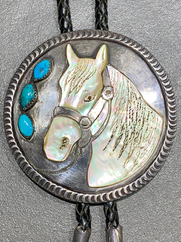 VINTAGE NATIVE AMERICAN HORSE BOLO STERLING SILVER
