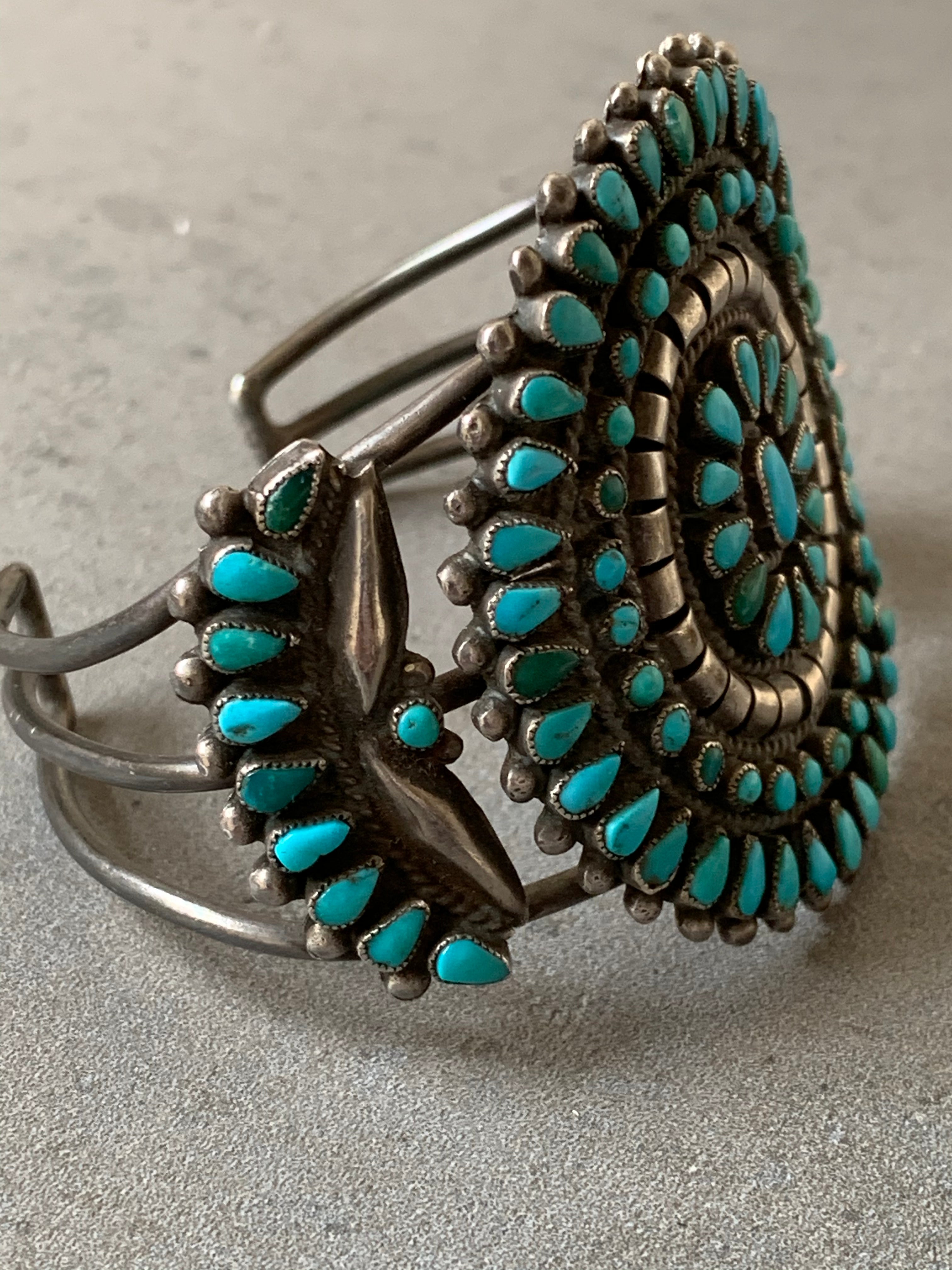 Turquoise Petit Point Zuni  Sterling Silver Cuff