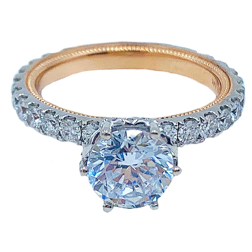 2.50 CTW Verragio 14KT white & rose gold diamond engagement ring w/ 1.50 CT round center diamond