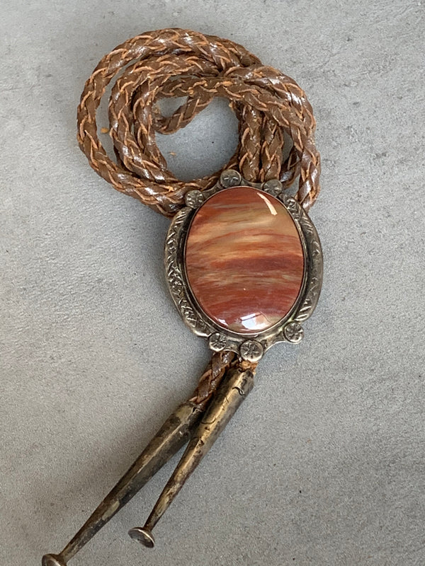 Vintage Petrified Wood Sterling Bolo