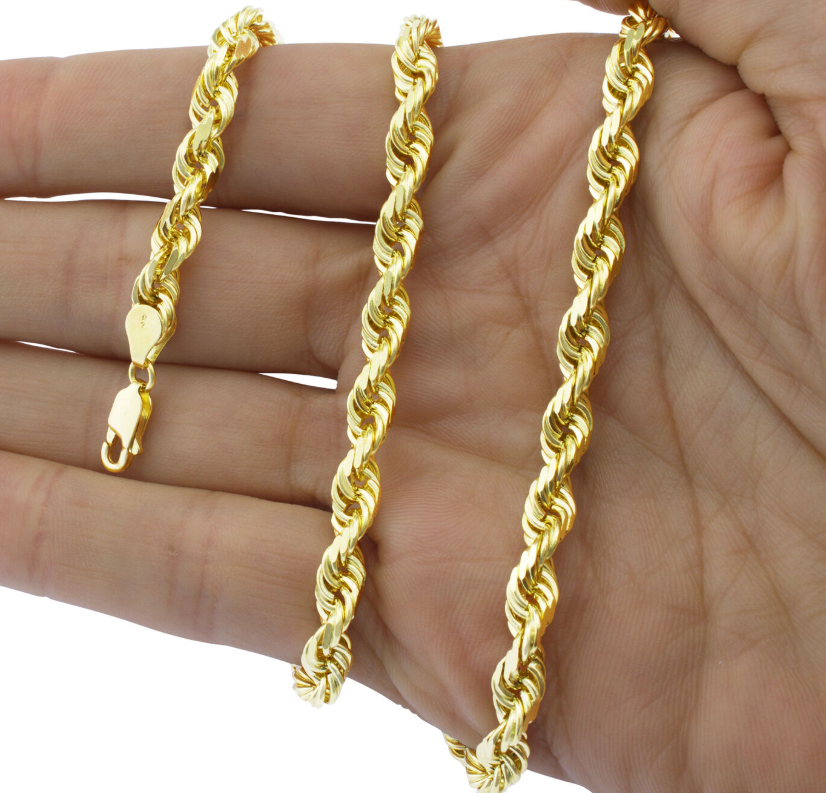 Diamond Cut Rope Chain Yellow Gold