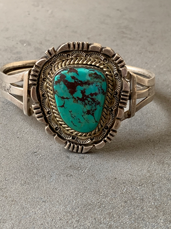 Wesley Craig Navajo IHMSS Turquoise Sterling Silver Cuff