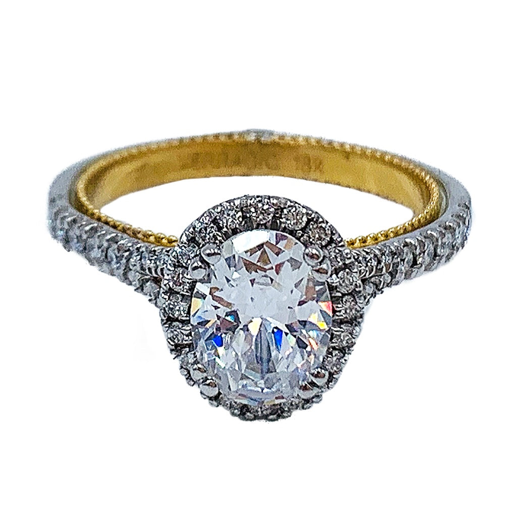 1.35 CTW 18kt Verragio white gold & yellow gold two tone diamond engagement ring w/ 1.00CT Oval center
