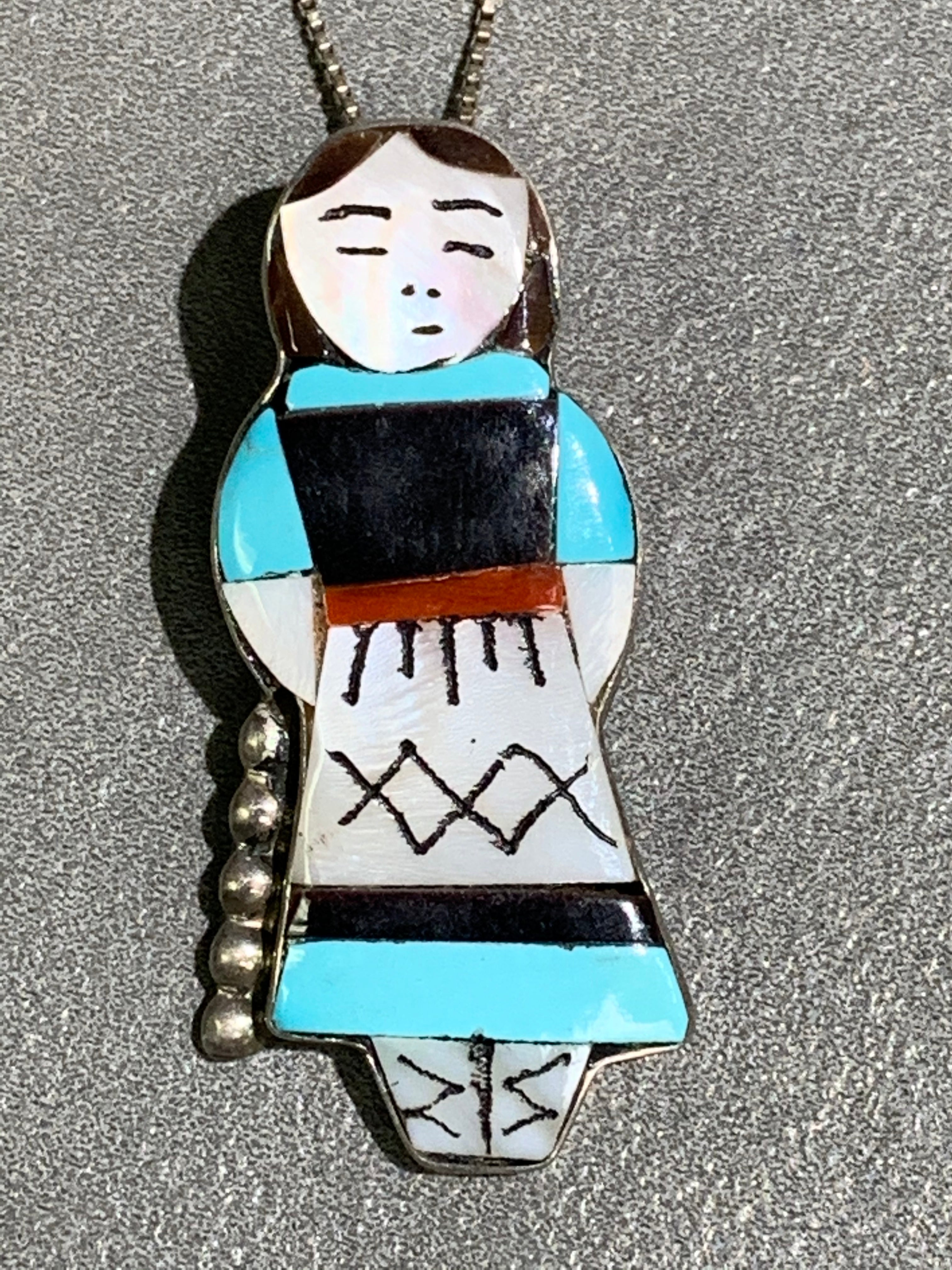 Theresa Waseta Zuni Sterling Silver Inlaid Maiden Pin /Pendant