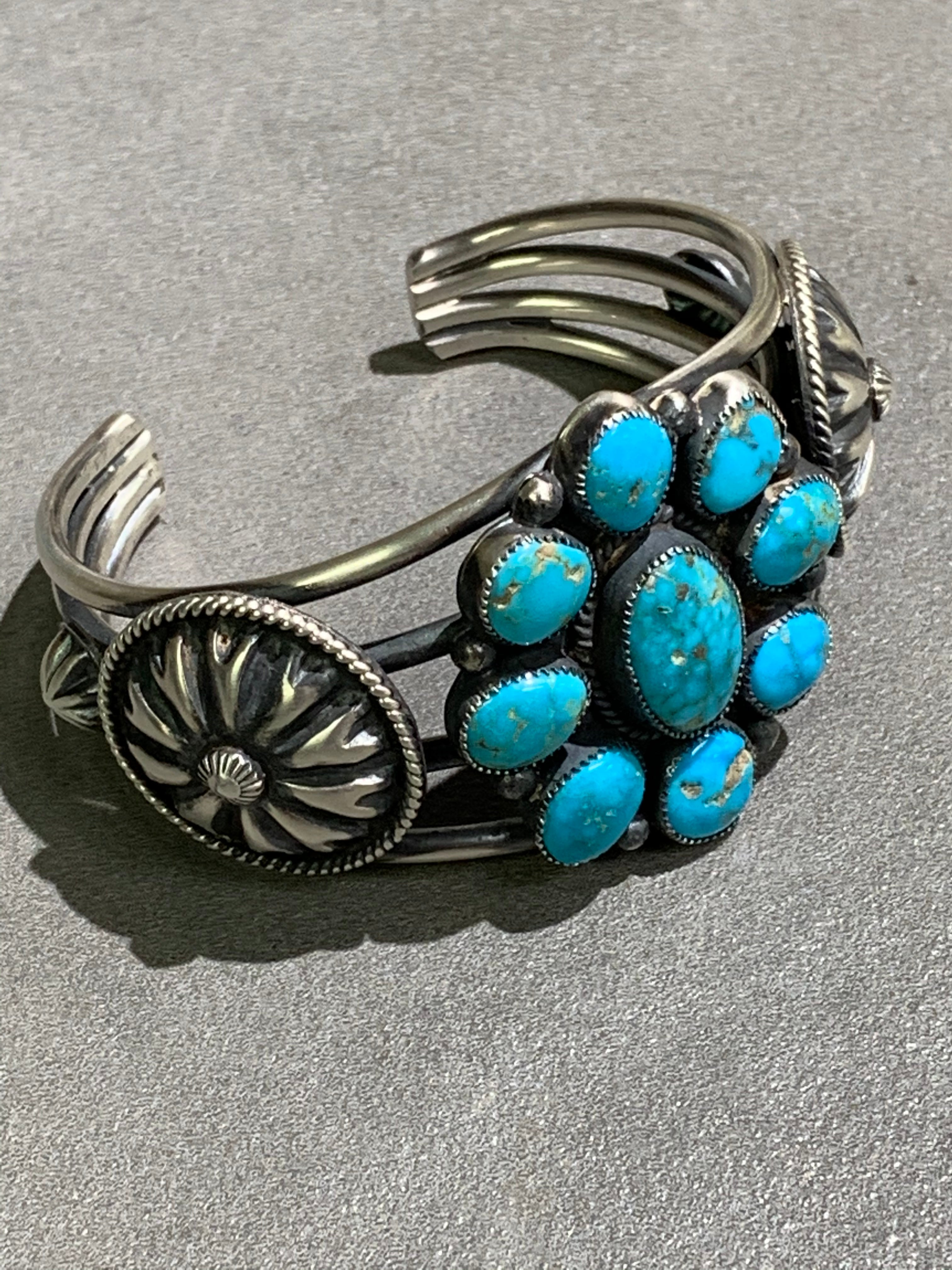 Hemerson Brown Navajo Turquoise Cluster Sterling Silver Cuff