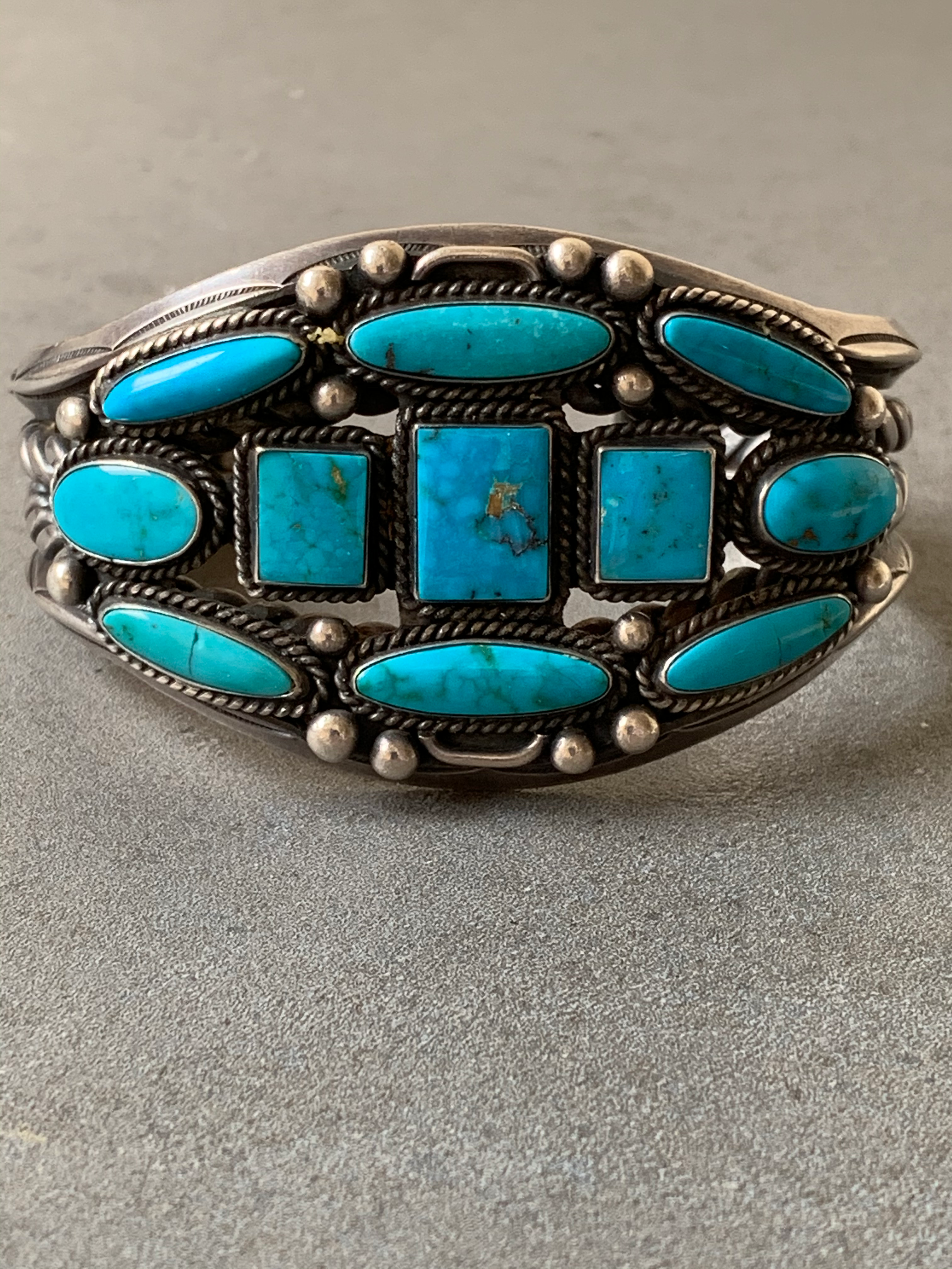 Vintage Navajo Blue Gem Turquoise Sterling Silver Cuff