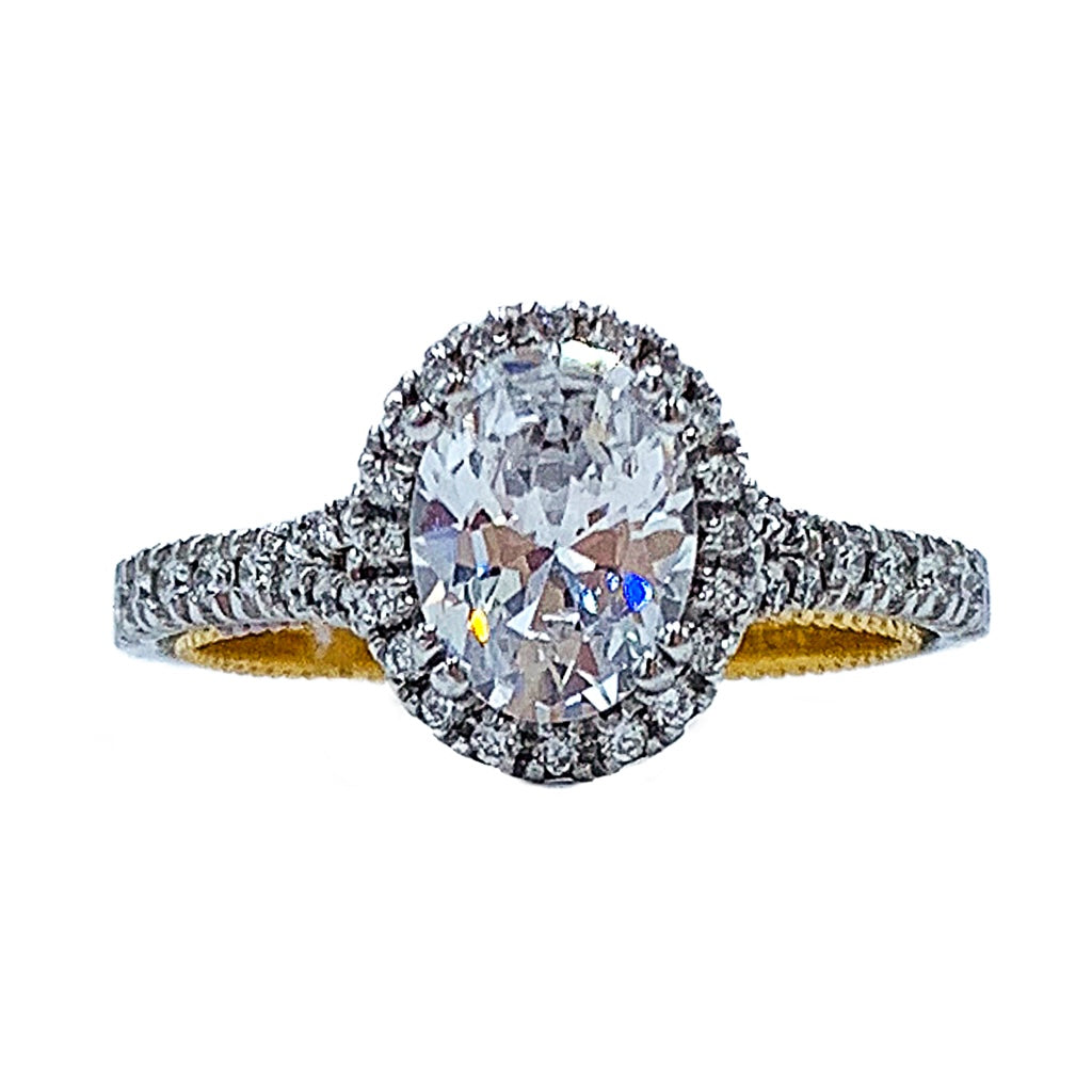 1.35 CTW 18kt Verragio white gold & yellow gold two tone diamond engagement ring w/ 1.00CT Oval center