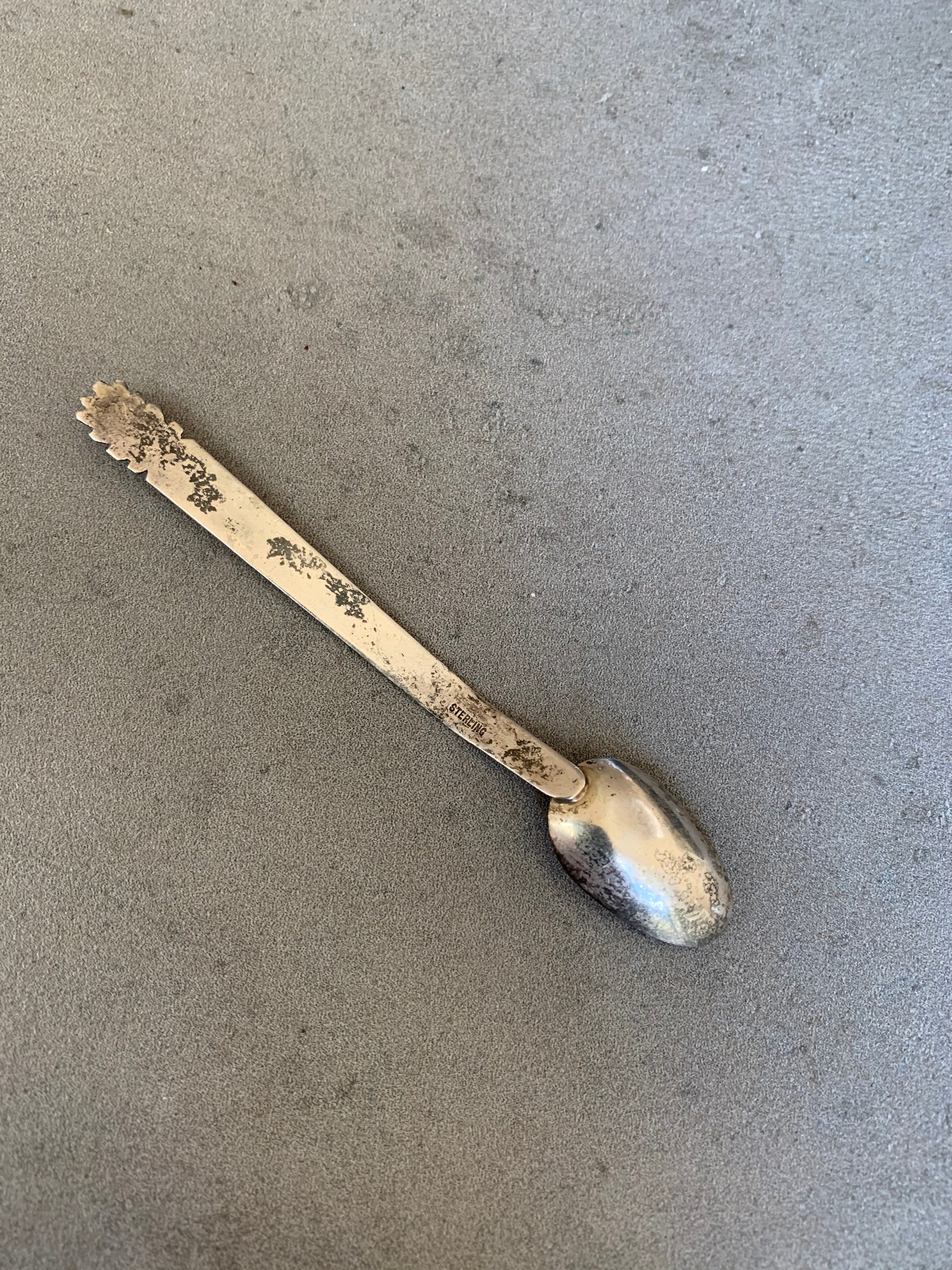 Native American Sterling Coral Hand Made Spoon