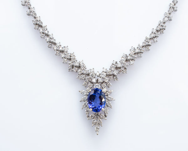 Tanzanite & Diamond Waterfall Cluster Necklace.