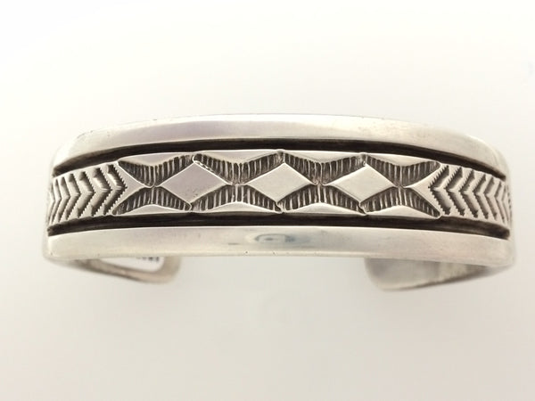 Bruce Morgan Navajo  Heavy Sterling Silver Native American Stamped Bracelet Cuff