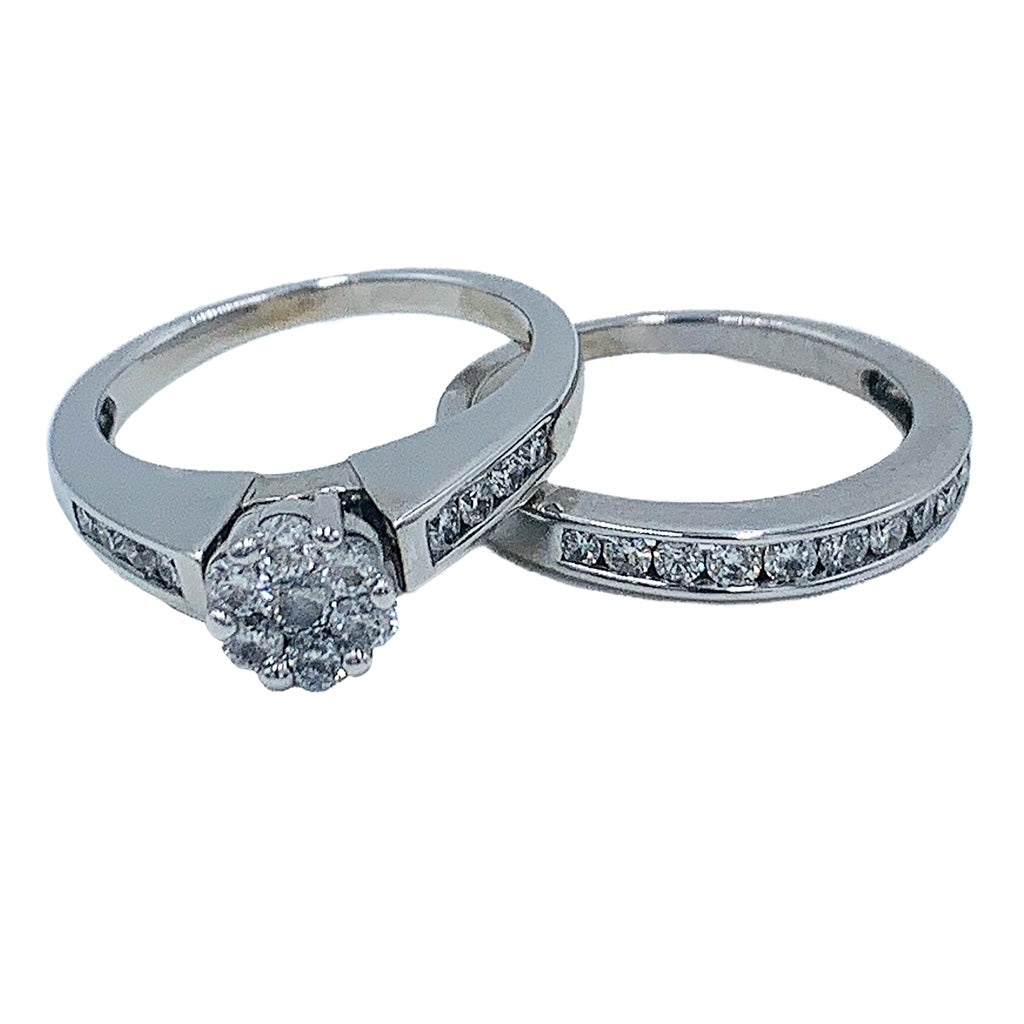 0.90 CTW 10KT white gold diamond bridal set with matching wedding band