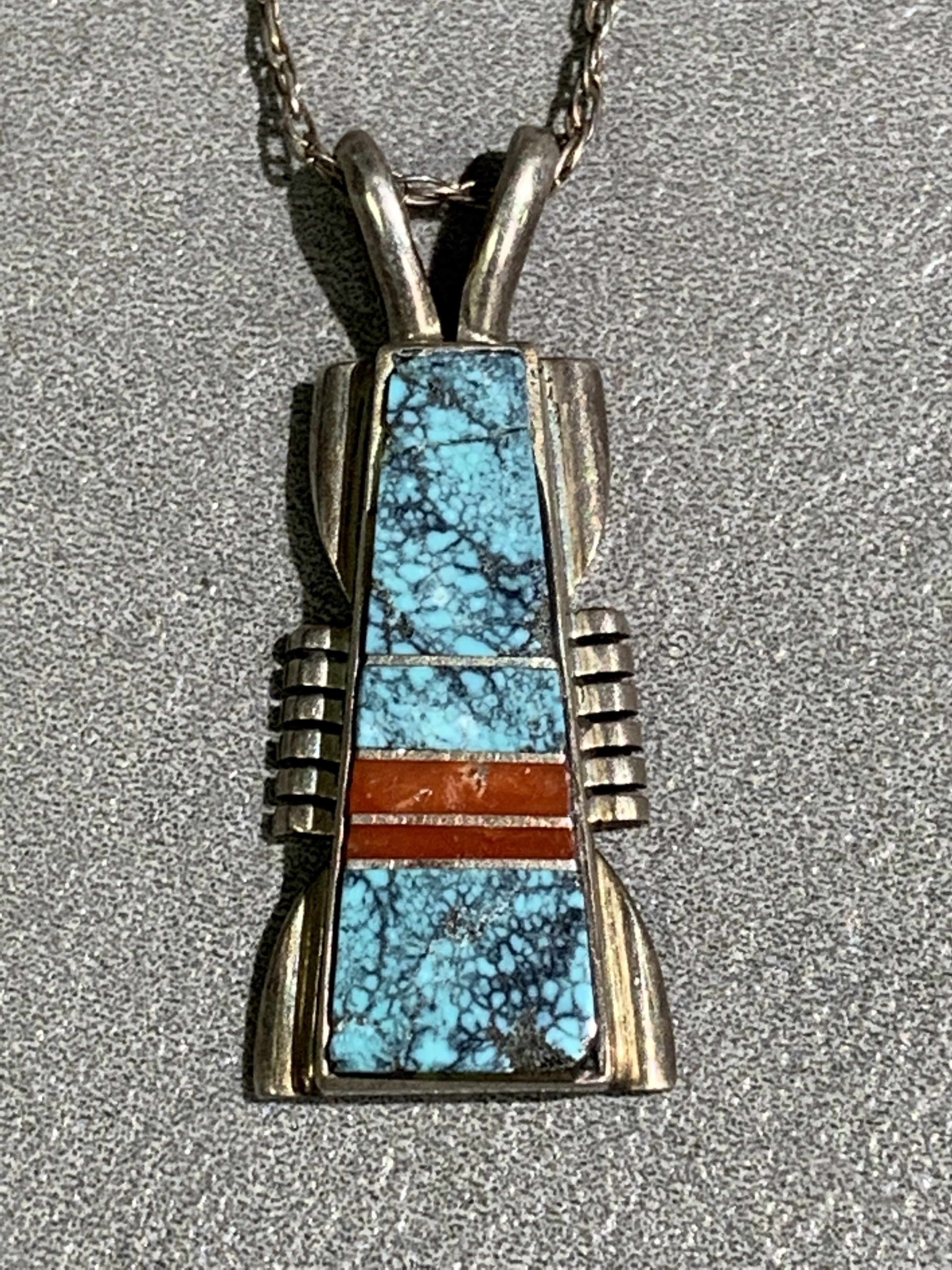 Antonio Yazzie Navajo Sterling Silver Inlaid Turquoise Pendant